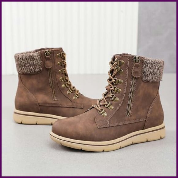 Wide Width Ankle Boots Flat Heel Side Zipper Lace Up Booties - Picture 7 of 7